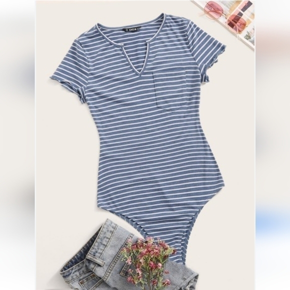 SHEIN Striped Bodysuit 90"s Y2K Size Medium - Picture 2 of 6